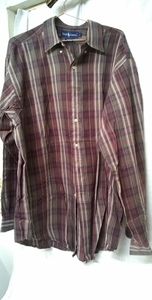 Ralph Lauren Mens Shirt BLAIRE Burgundy Brown Button Up Long Sleeved Sz L/52